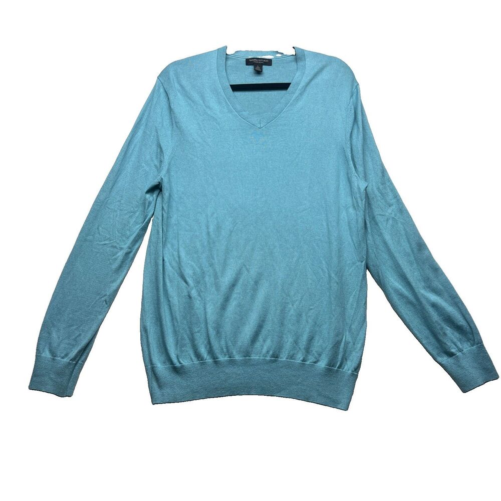 Banana Republic Luxury Blend Silk Cashmere Cotton V Neck Sweater Light Blue L